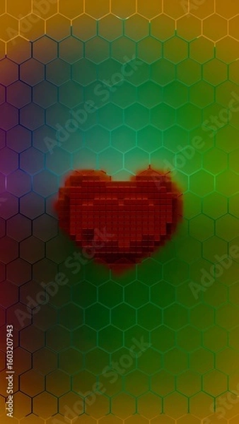 Fototapeta Heart shape pattern behind hexagon grid on colored geometric background