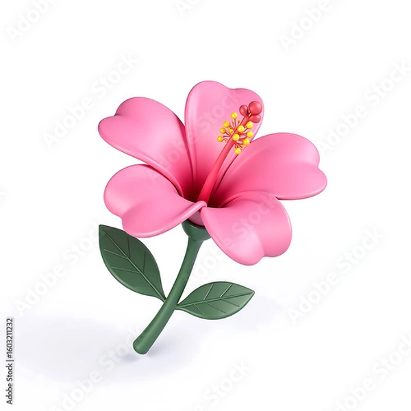 Fototapeta lone pink hibiscus blooms amidst soft focus set pristine white canvas subtle texture copy