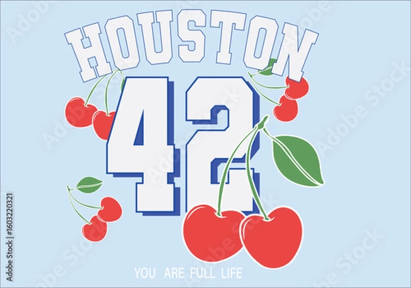 Obraz Cherry drawing vector design and slogan.Graphic tee. Fashion style