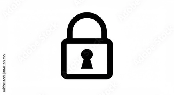 Fototapeta Black outline of a closed padlock with a keyhole, centered on a white background.