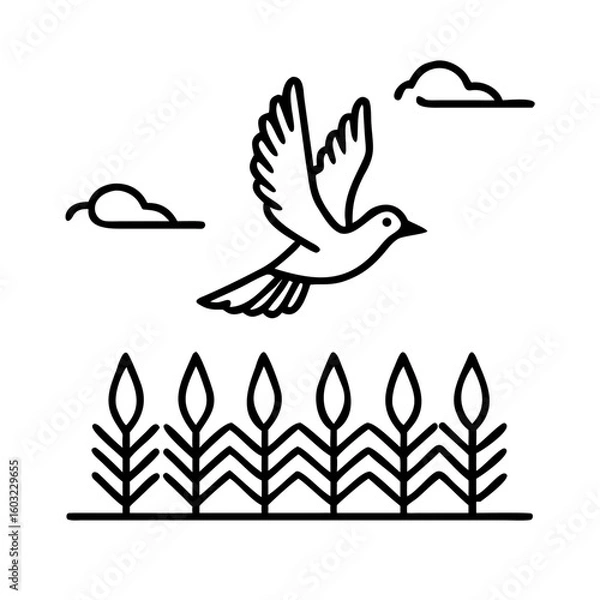Fototapeta Freedom in Flight A Dove flying above wheat field