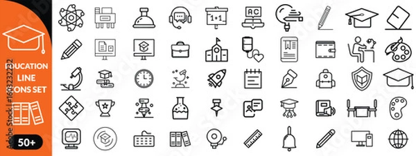 Obraz Education line icons set . Education and Learning thin line icons set. Education, School, Learning editable stroke icons. Vector illustration design 