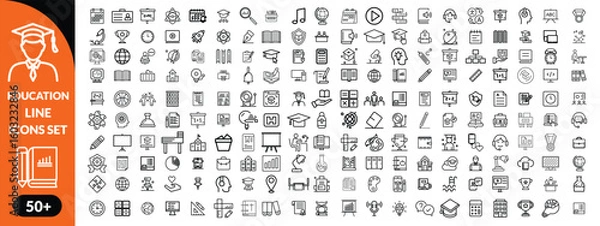 Obraz Education line icons set . Education and Learning thin line icons set. Education, School, Learning editable stroke icons. Vector illustration design 