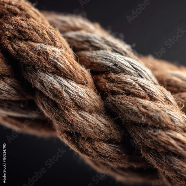 Fototapeta Close up of coarse twisted rope strands symbolizing connection unity strength and natural texture