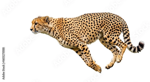 Fototapeta Cheetah in walking motion with full body detail ideal for wildlife concept animal branding speed theme or educational predator based project design

