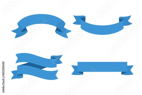 Fototapeta Blue ribbons vector set. Collection of four decorative banners for text and design. Empty vintage scroll label tag template. Award element isolated on transparent background.