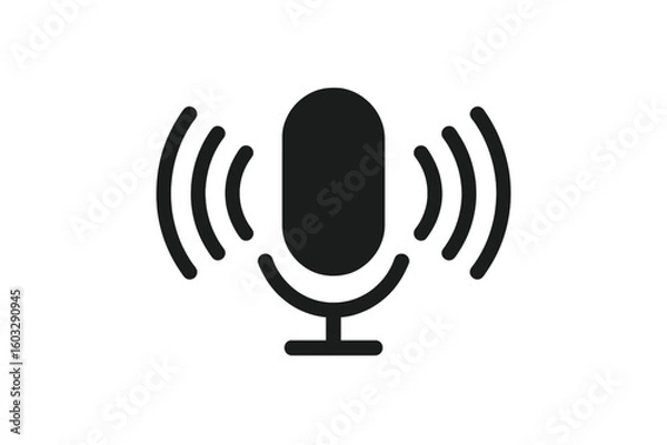 Fototapeta Microphone icon with sound waves. Voice recording symbol. Audio podcasting and broadcasting sign. Radio, studio communication pictogram. Speech recognition vector illustration.