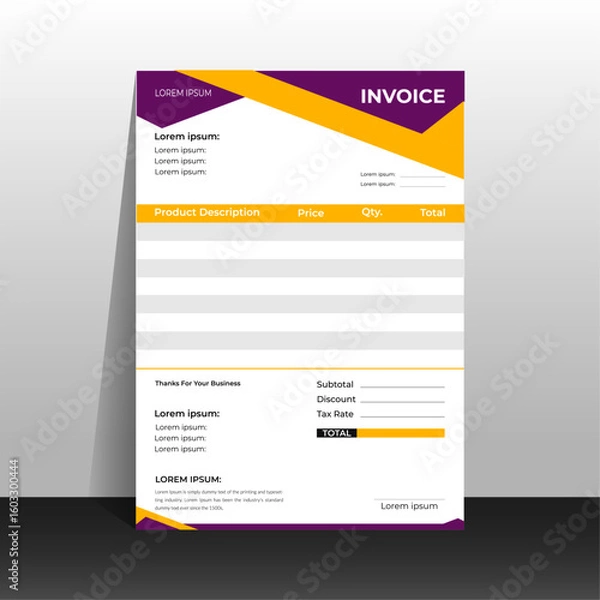 Obraz Creative organic shape corporate invoice design template with tow color, money receipt of bossiness