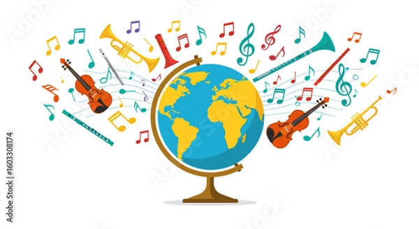 Obraz Globe with Music Notes, International Music Day