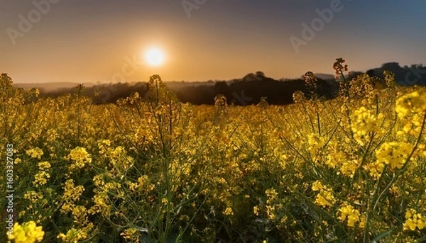 Fototapeta a close up view of mustard flowers reveals a vibrant and enchanting display capturing the essence of nature s golden tapestry in intricate detail