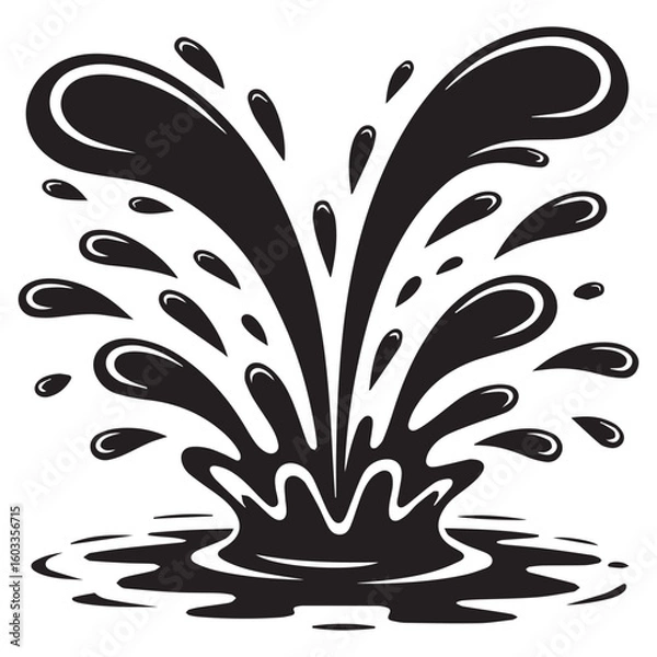 Obraz Dynamic black ink splash with droplets and splatters on white