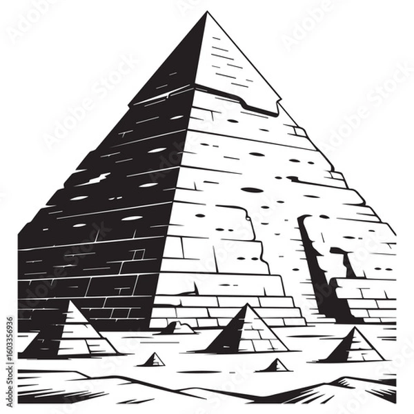 Obraz The great pyramid of giza in a detailed black and white illustration