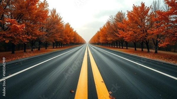 Obraz Autumn Road Lined with Orange Trees