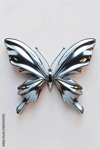 Fototapeta Futuristic Chrome Butterfly 3D Rendering