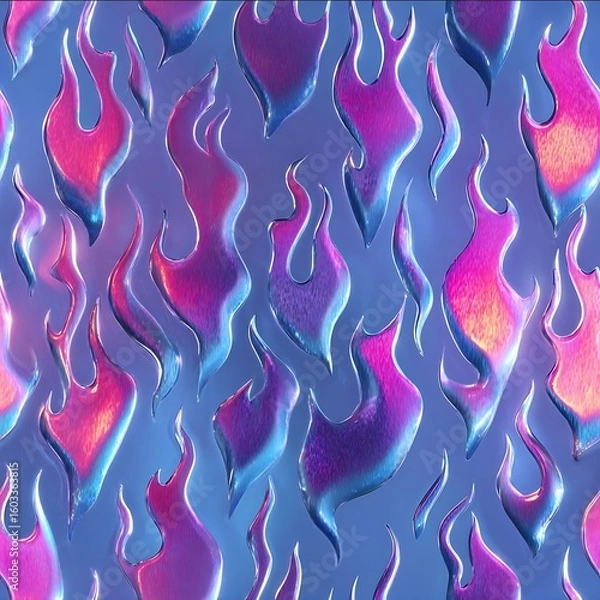 Obraz y2k chrome mini flames pattern holographic silver effect with cobalt blue and cherry red.