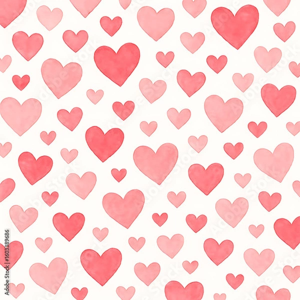 Fototapeta Seamless pattern of various pink and red hearts