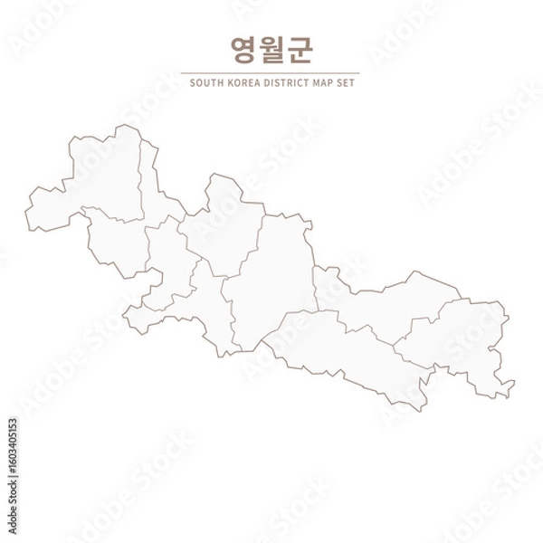 Fototapeta A vector illustration map of local cities in Gangwon Province, South Korea.