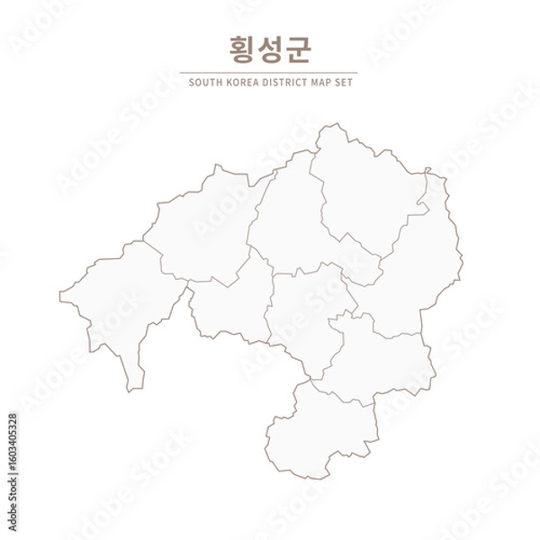 Fototapeta A vector illustration map of local cities in Gangwon Province, South Korea.
