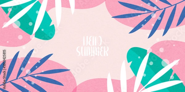Fototapeta Creative concept of summer bright with abstract tropical leave background. Modern art  pattern minimalist style design. Suit for poster, cover, banner, web