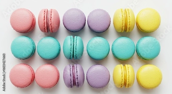 Obraz Assorted Macarons Arranged on White Background