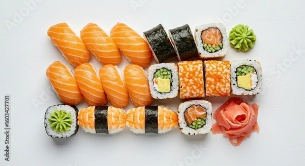 Obraz Assorted Sushi on White Background