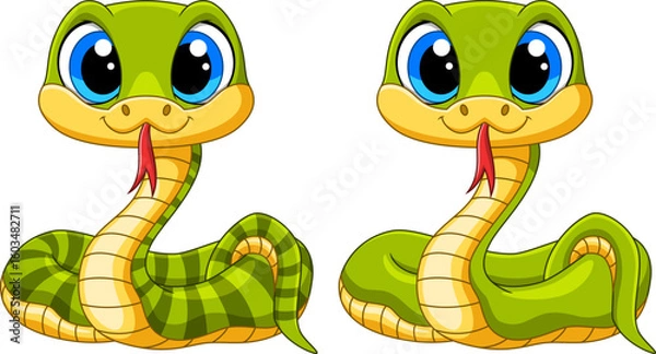 Obraz Illustration of Cute green snake cartoon on white background