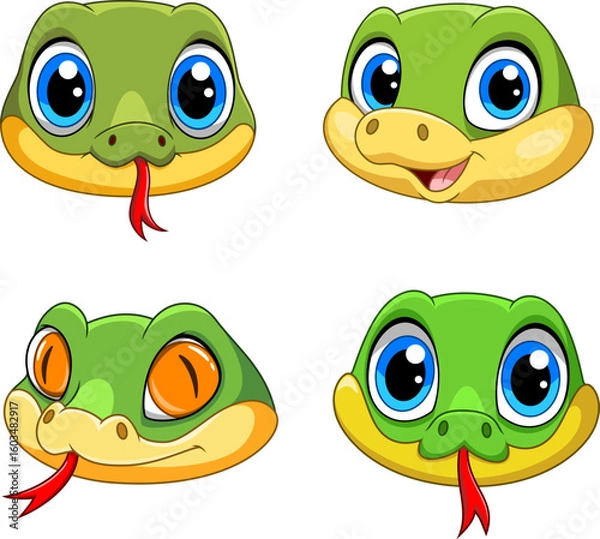 Obraz Illustration of Cute funny snake faces.cartoon set collection