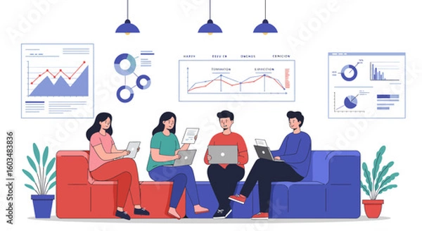 Fototapeta Team of Professionals Collaborating on Business Data Analysis.