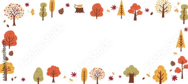 Obraz 秋の紅葉と落ち葉のイラストのフレーム