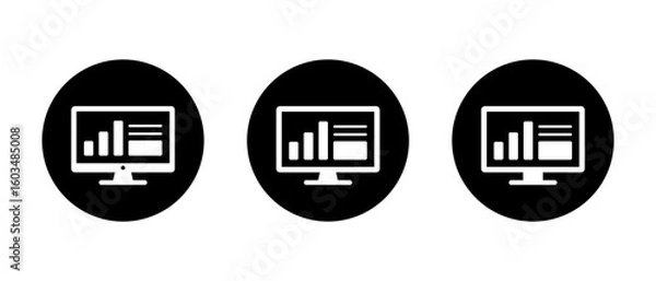 Fototapeta Computer monitor with business dashboard interface. Bar chart and infographic icon in black circle