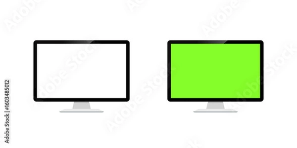 Fototapeta Computer monitor mockup with green screen. Blank and white desktop screen icon illustration