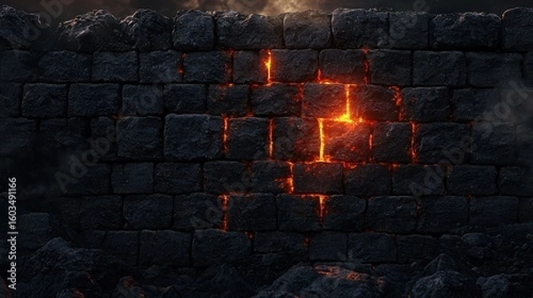 Obraz Glowing Cracks in Dark Stone Wall