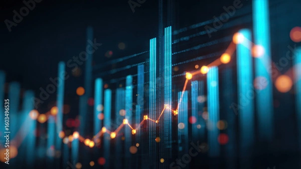 Fototapeta Futuristic data growth chart showing technology and financial progress