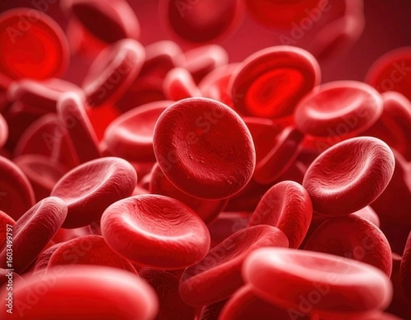 Fototapeta View under a microscope, blood-red blood cells in a living body.