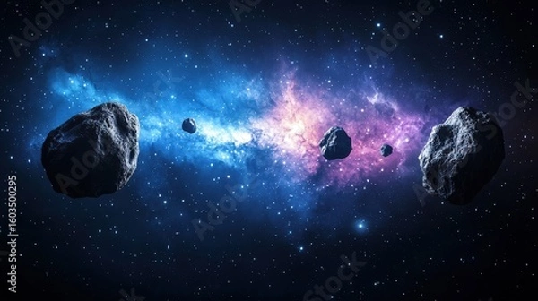 Obraz Pixel Art Asteroids in a Vibrant Nebula