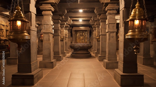 Obraz Hindu Temple Interior With Stone Pillars