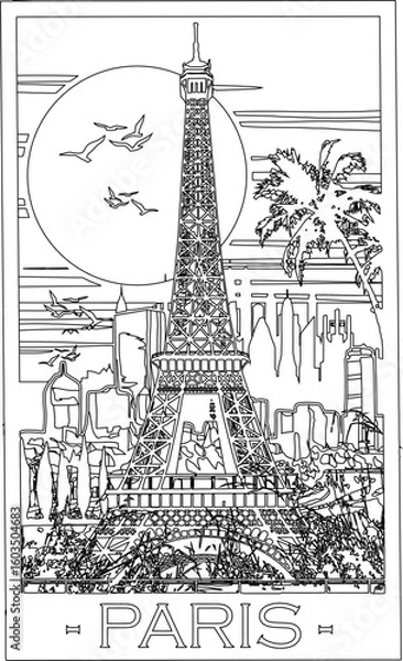 Obraz vector sketch illustration silhouette image design icon logo symbol Eiffel Tower in Paris abstract modern for advertising image 