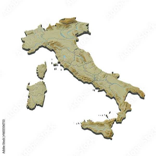 Obraz Elevation Relief Map of Italy