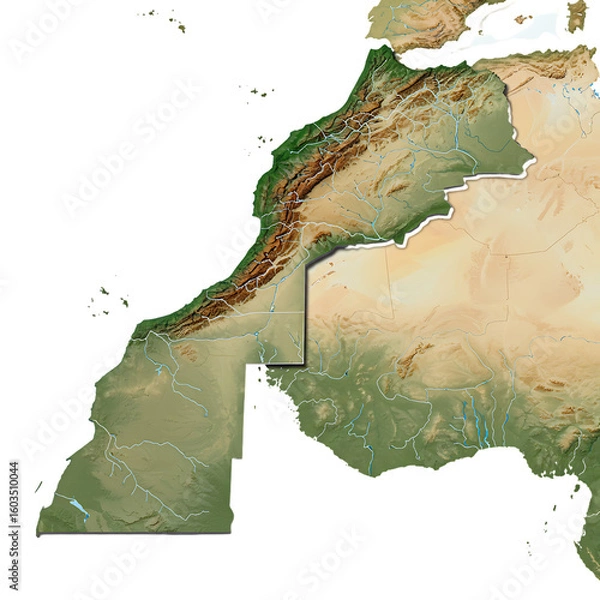 Obraz Morocco green terrain and physical map