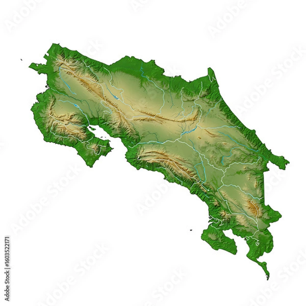 Obraz Costa Rica elevation map with tropical terrain
