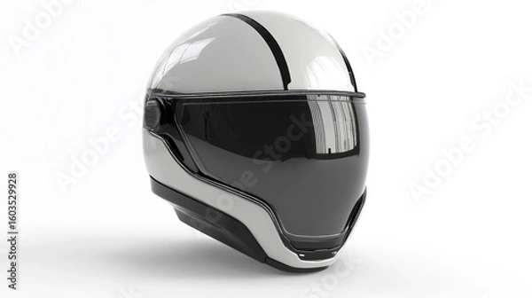 Fototapeta 3D render of a helmet with visor on white background