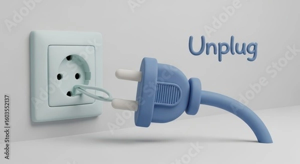 Fototapeta Blue 3 D Plug Partially Inserted Into Light Blue Electrical Outlet unplug electricity