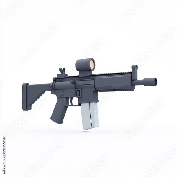 Fototapeta Gray Low Poly Assault Rifle 3D Model