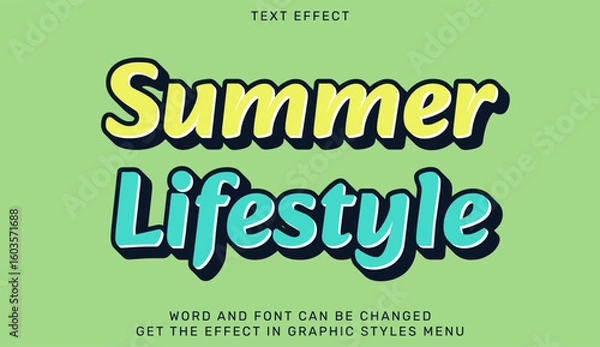 Fototapeta Summer lifestyle text effect with vibrant green background and dynamic font