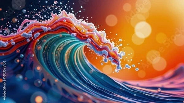 Fototapeta Vibrant watercolor wave in augmented reality captures beauty of nature with dynamic colors and fluid motion, evoking sense of wonder