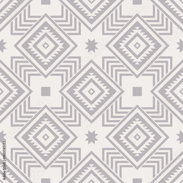 Fototapeta Monochrome gray ethnic geometric pattern. Vector abstract geometric shape seamless pattern. Ethnic geometric pattern use for fabric, textile, home decoration elements, upholstery, wrapping paper, etc.