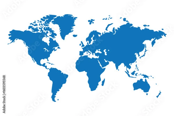 Fototapeta Blue World Map Illustration On White Background High Resolution Geographic Depiction For Global Communication Concepts