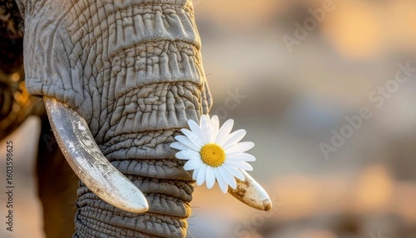 Obraz Elephant Trunk Holding Flower