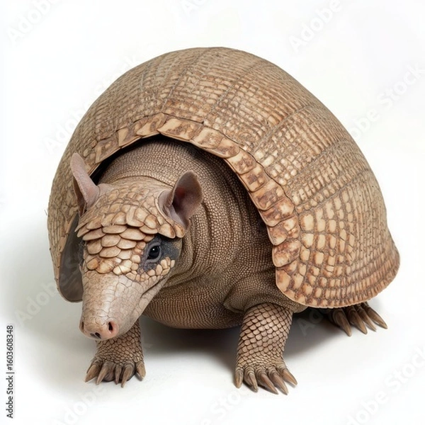 Obraz Six-banded Armadillo on White Background