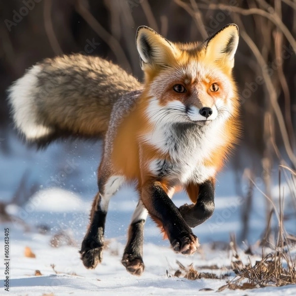 Obraz Red Fox Running in Winter Snow